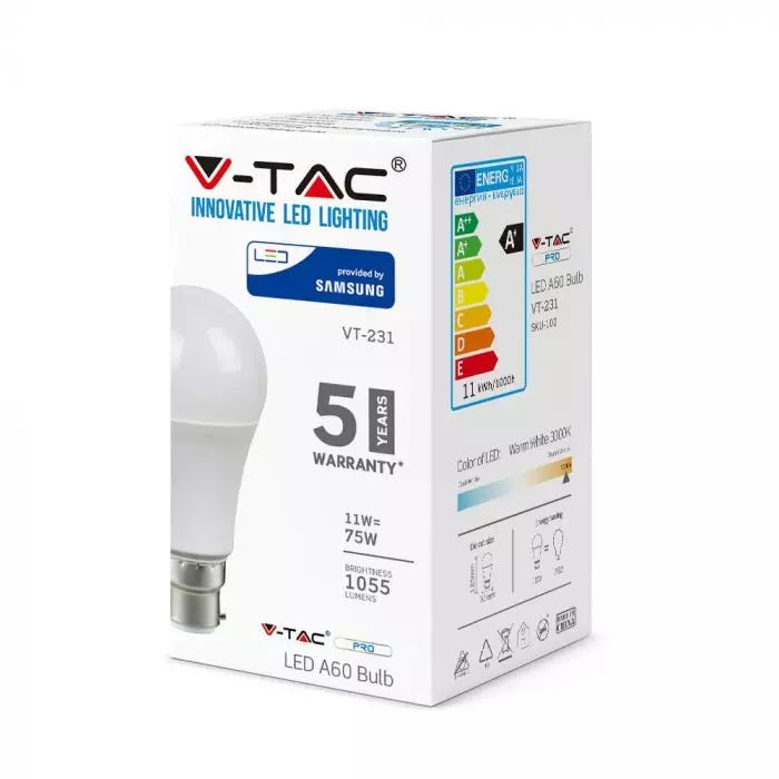 V-TAC 11W 6400K LED A60 Plastic Bulb SAMSUNG Chip B22 VT-231 853