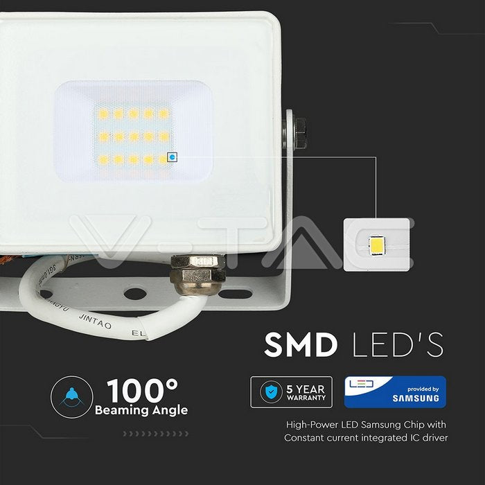 V-TAC - 10W LED Floodlight Slimline White Body SAMSUNG Chip 6400K VT-10-W 429