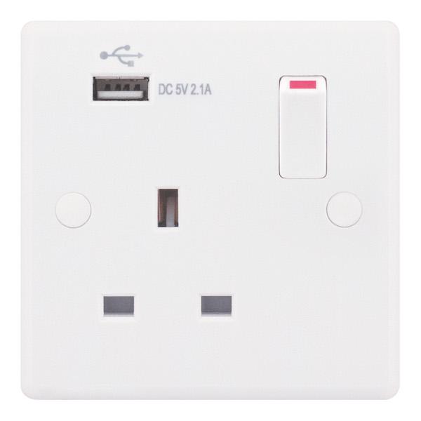 Selectric Smooth 13A Switched Socket USB SSL579
