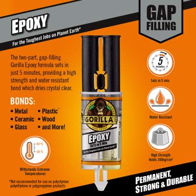 Gorilla - 2-Part 5 min Crystal Clear Epoxy Resin Adhesive Syringe  6044001